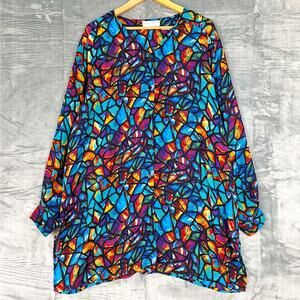 Womens Top 18 Vintage Y2K Artsy Geometric Abstract Rainbow Colorful Mosaic Glass